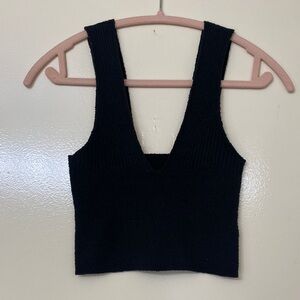 Black Ribbed V-Neck Crop Top